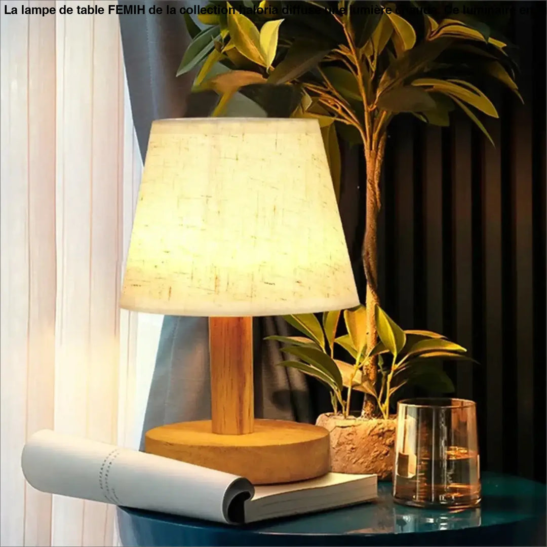Lampe de table bois naturel avec abat jour pour deco