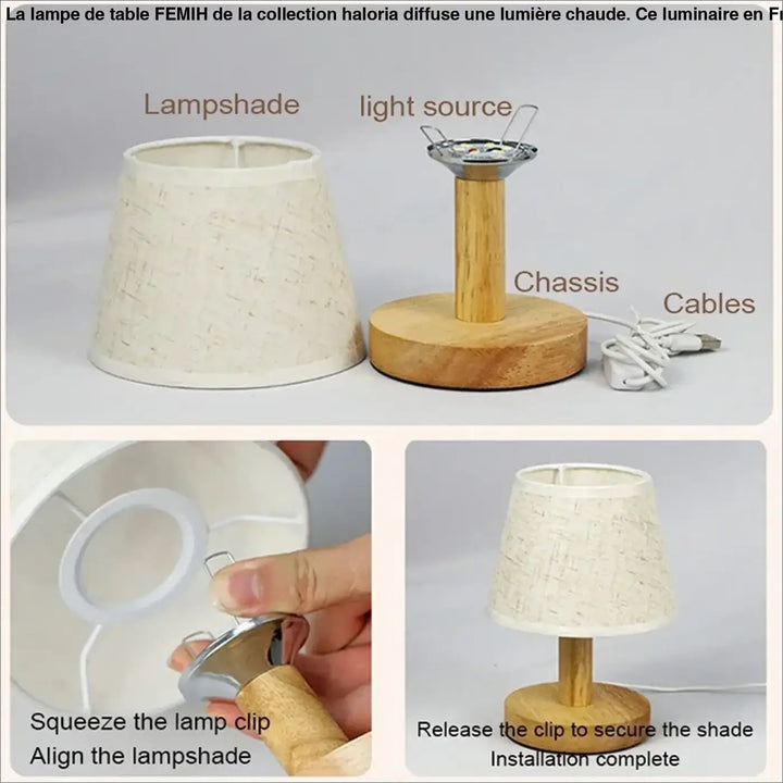 Lampe de table bois naturel avec abat jour pour deco