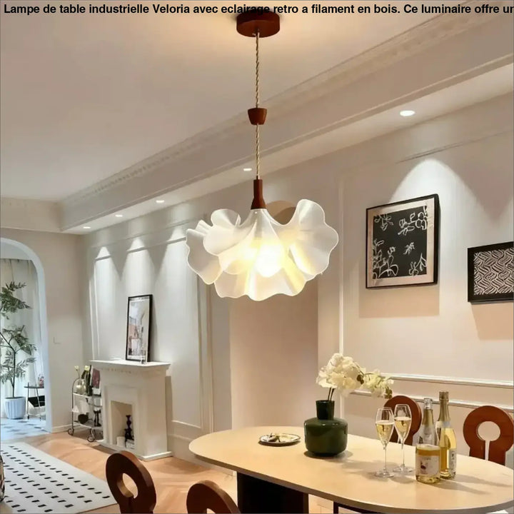 Suspension luminaire volina lampe suspendue blanche délicate en forme de pétale avec accents en bois et lumière chaude