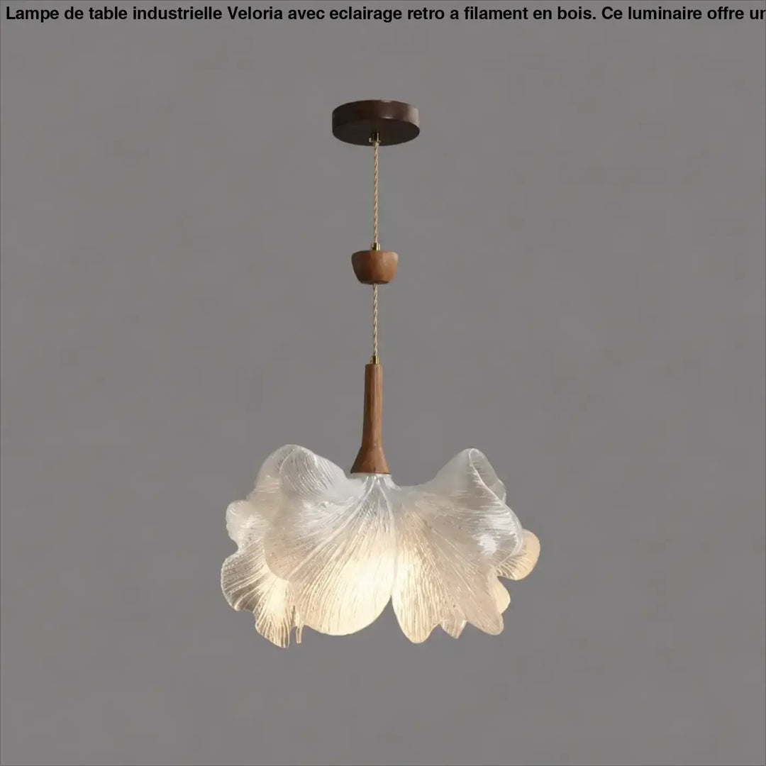 Suspension luminaire volina en verre translucide en forme de feuille de ginkgo avec tige en bois chaud lampes suspendues