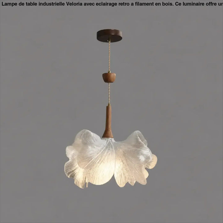 Suspension luminaire volina en verre translucide en forme de feuille de ginkgo avec tige en bois chaud lampes suspendues