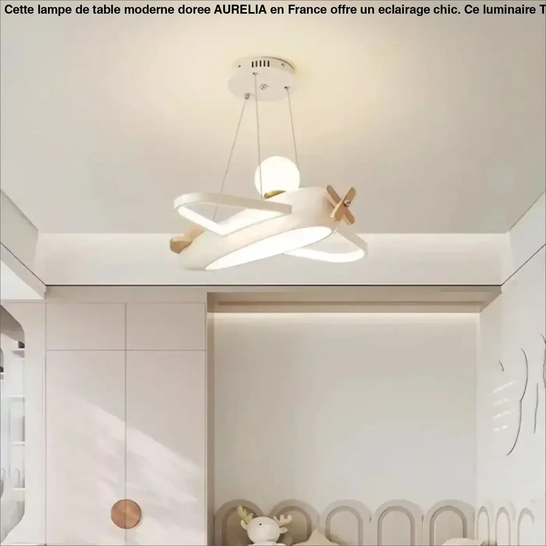 Suspension luminaire avivi moderne blanc avec accents bois design minimaliste pour chambre d’enfant élégante