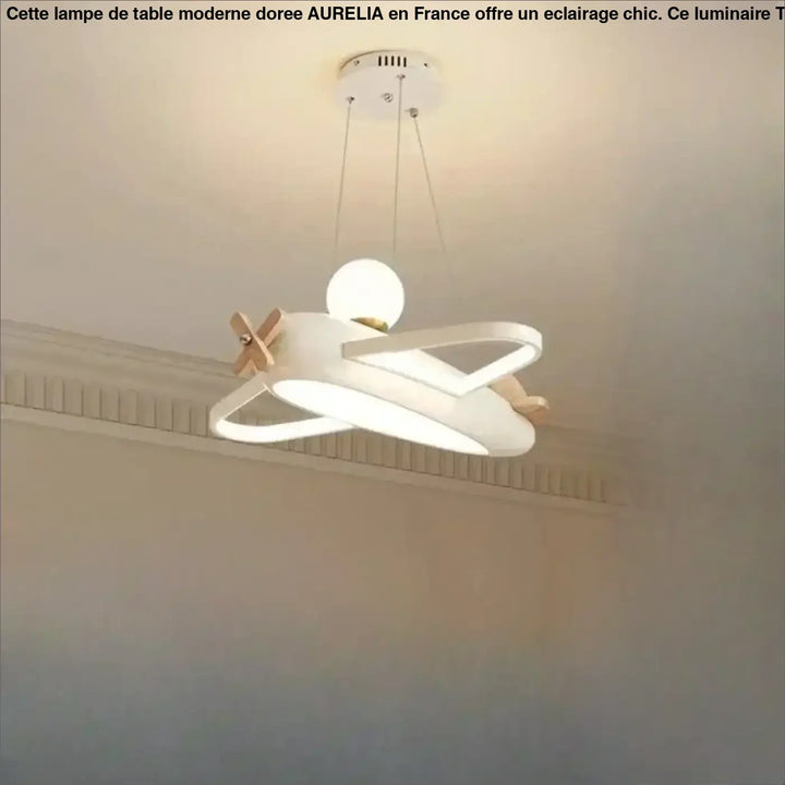 Suspension luminaire avivi blanc avec anneaux circulaires entrelacés et accents en bois pour chambre d’enfant