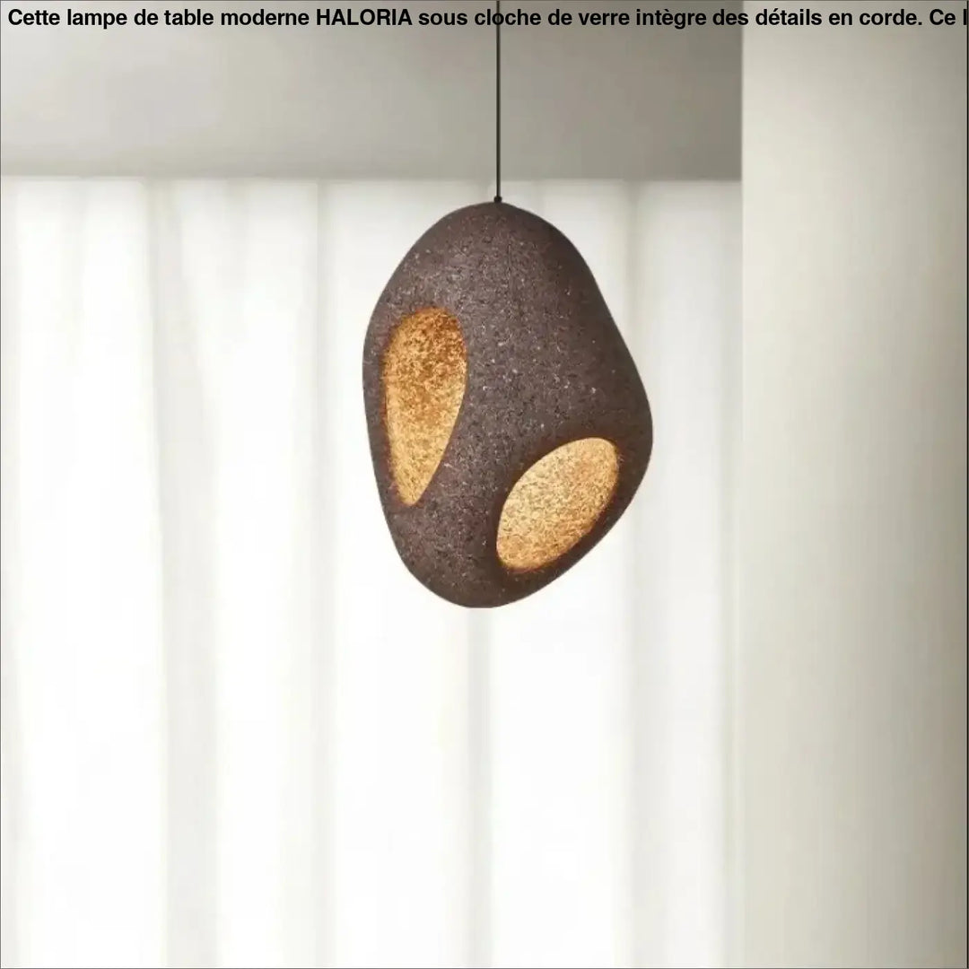 Suspension luminaire cavia en brun foncé texturé avec deux découpes ovales dorées, design luminaire aux moderne
