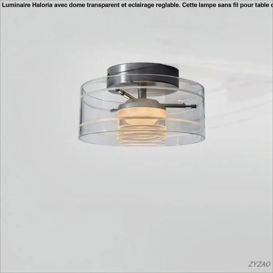 Luminaire plafonnier albeo avec abat-jour cylindrique en verre clair et quincaillerie en métal brossé moderne