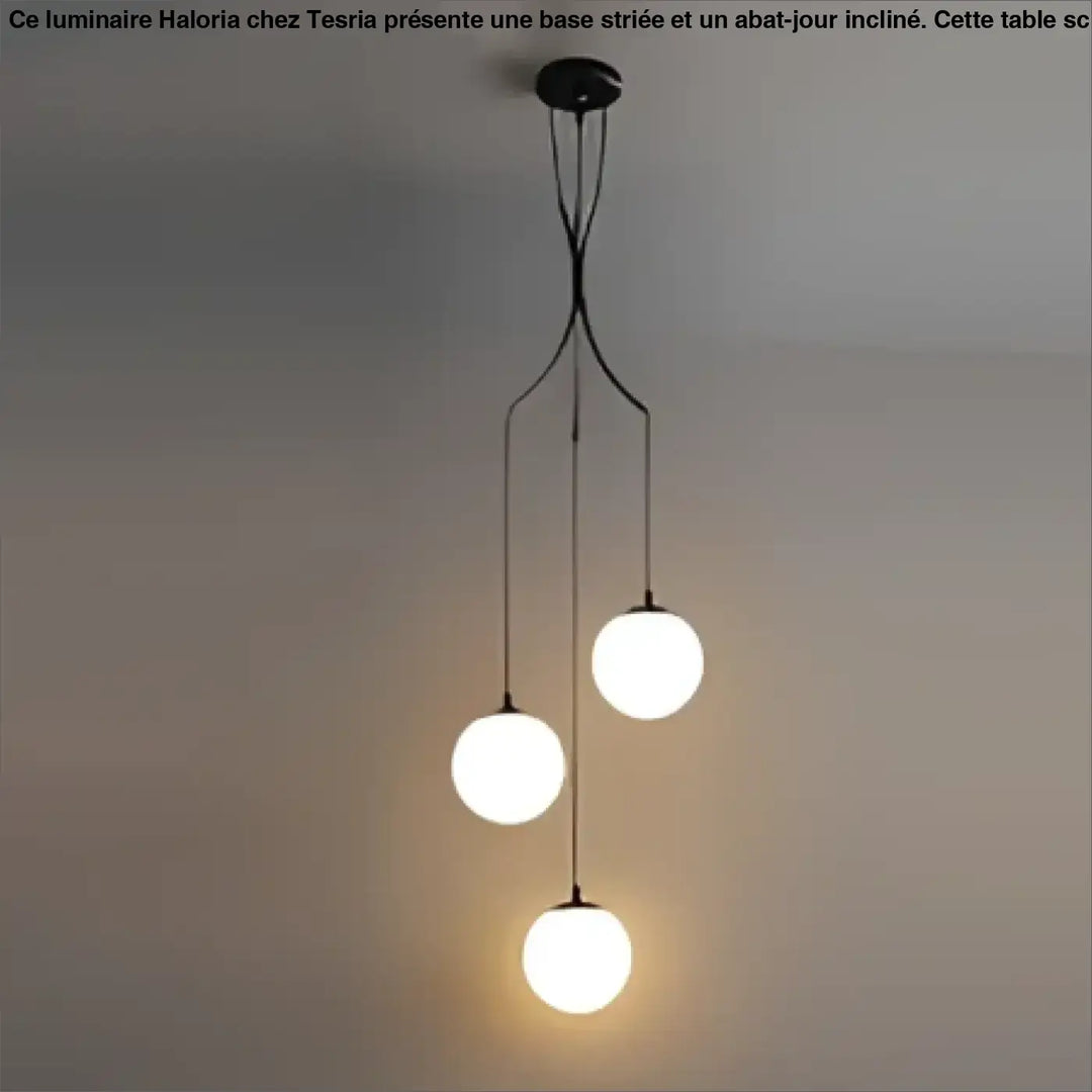 Suspension luminaire umami en métal noir moderne avec quatre ampoules sphériques en verre lumineux