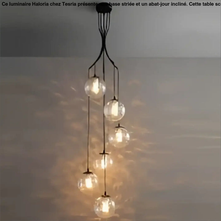 Suspension luminaire umami en métal noir avec plusieurs globes en verre suspendus pour éclairage moderne