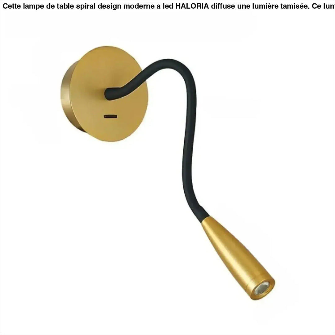 Applique murale cobra en finition dorée avec bras flexible noir pour lampe de lecture et éclairage d’étude