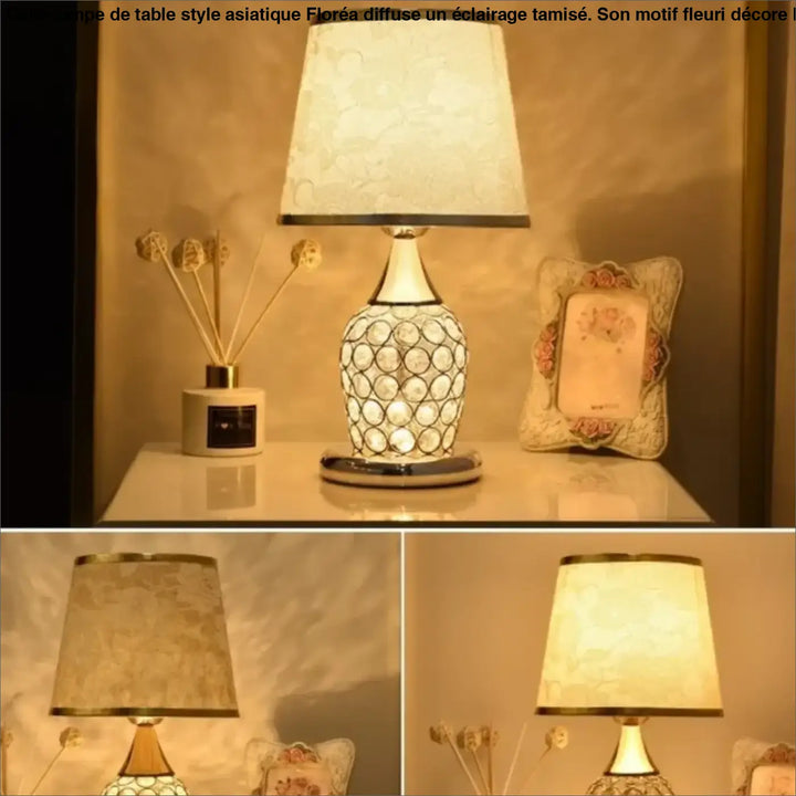 Lampe de chevet charlie chevet cristalline avec design élégant et abat-jour crème en dentelle attire l’œil