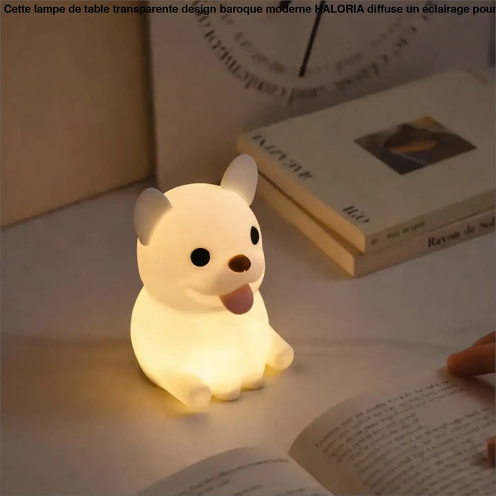 Veilleuse animalière snoozy en silicone blanc avec lumière douce en forme de chien cartoon craquant
