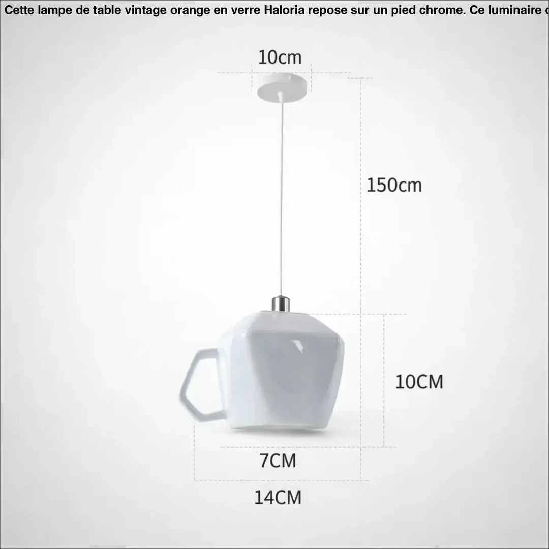 Suspension luminaire tasse rétro en céramique blanche avec détail métallique pour salle à manger moderne