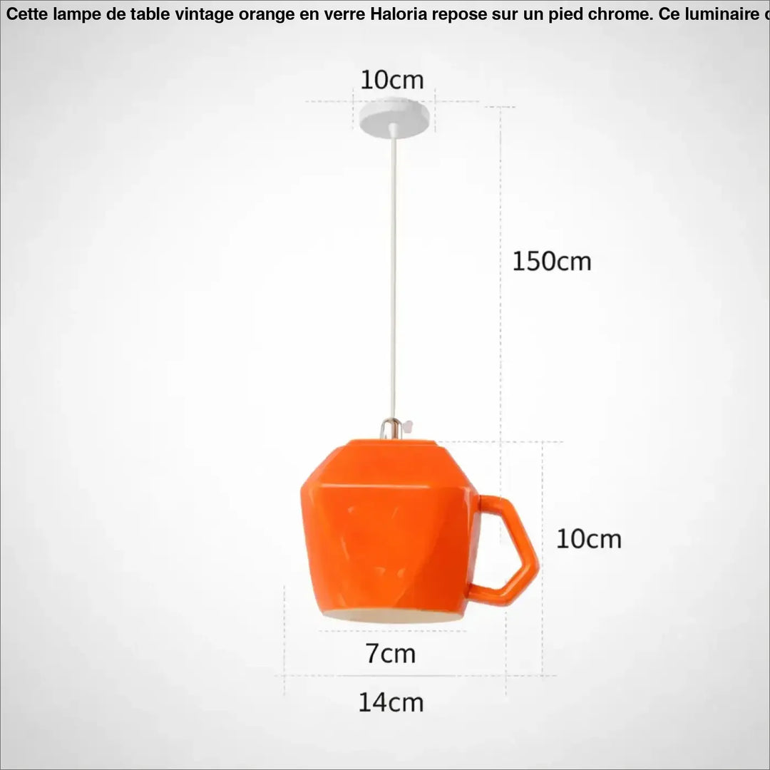 Suspension luminaire tasse rétro en céramique orange vif avec design géométrique pour salle à manger moderne