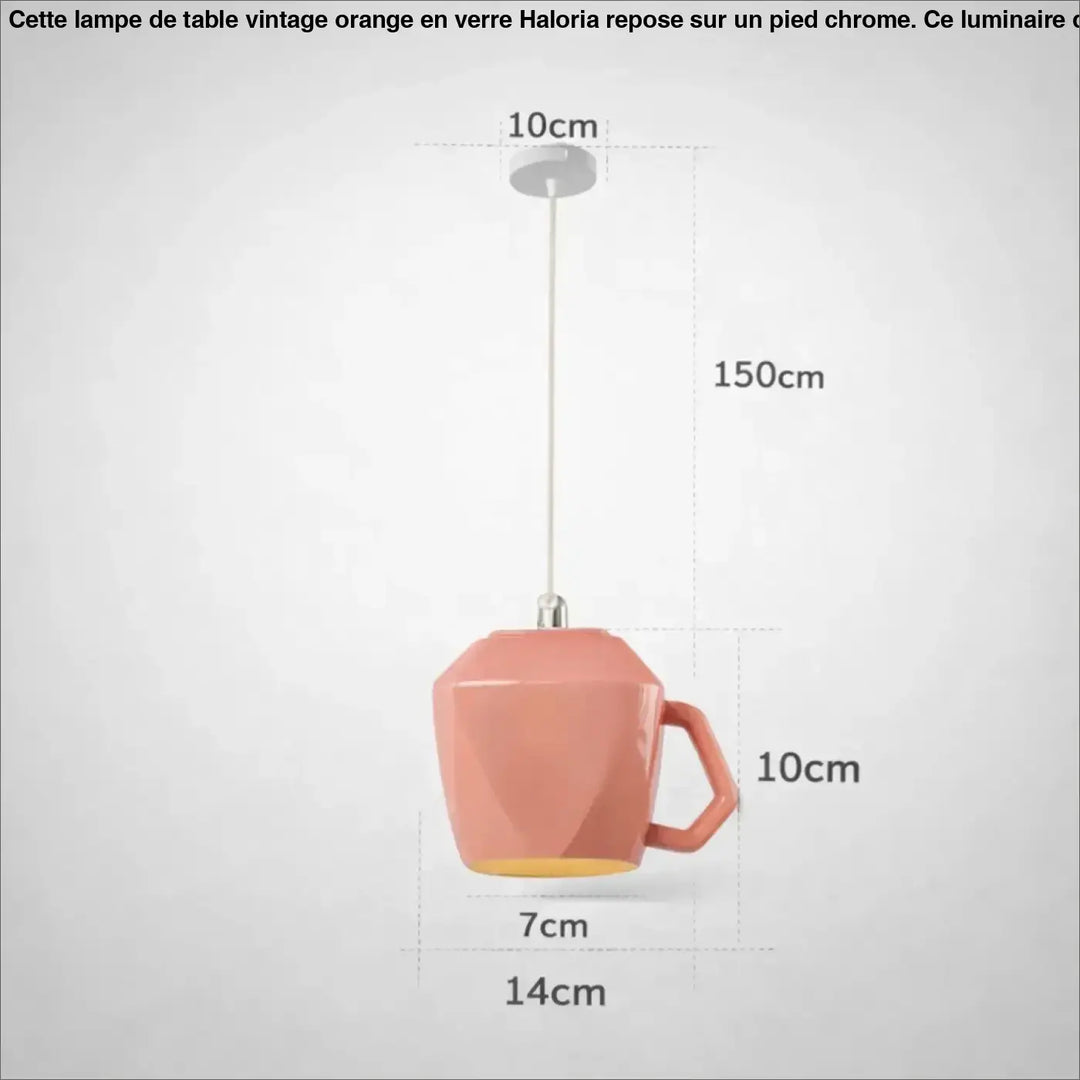 Suspension luminaire tasse rétro en céramique pêche avec base jaune géométrique pour salle à manger