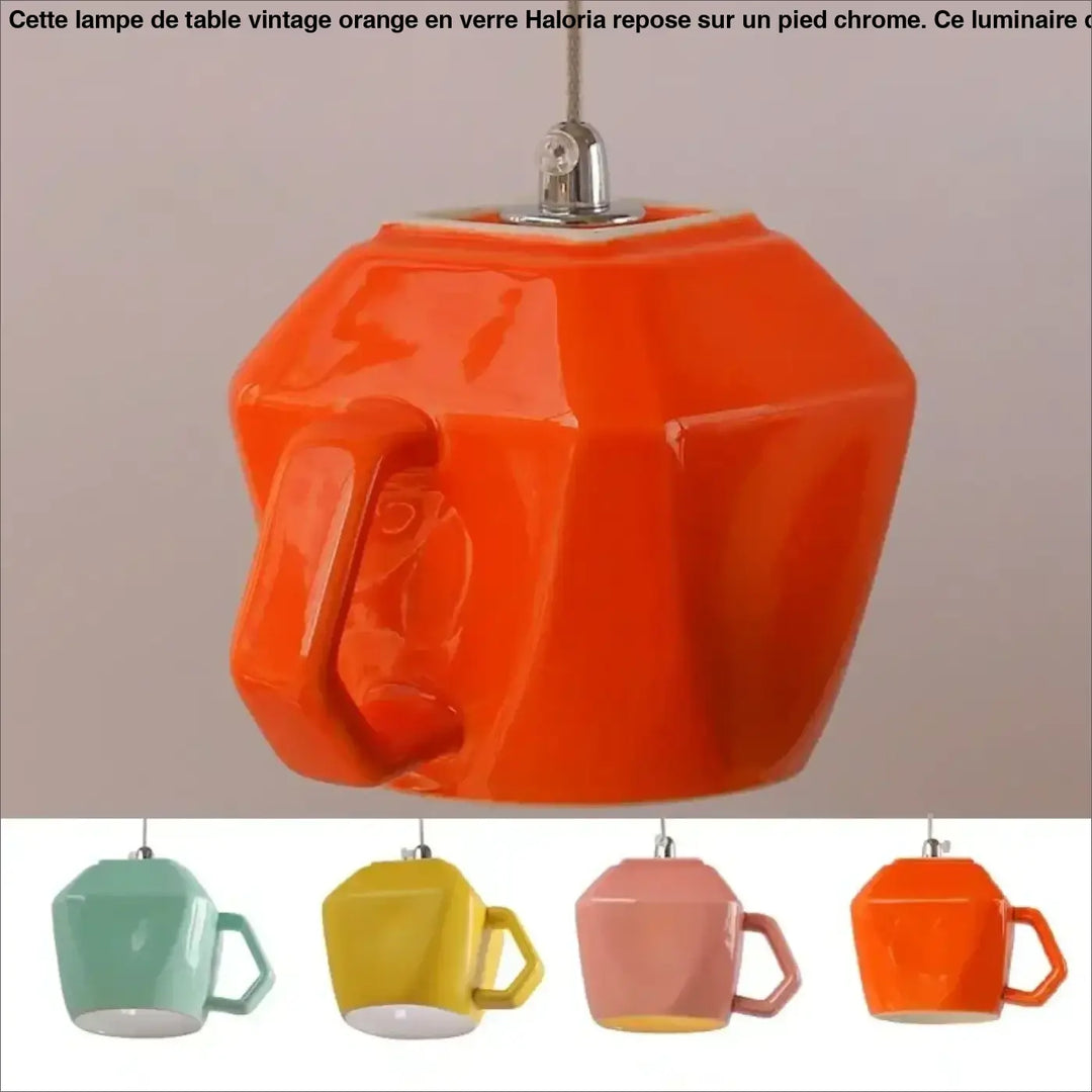 Suspension luminaire tasse rétro en céramique orange vif avec finition brillante idéale pour salle à manger
