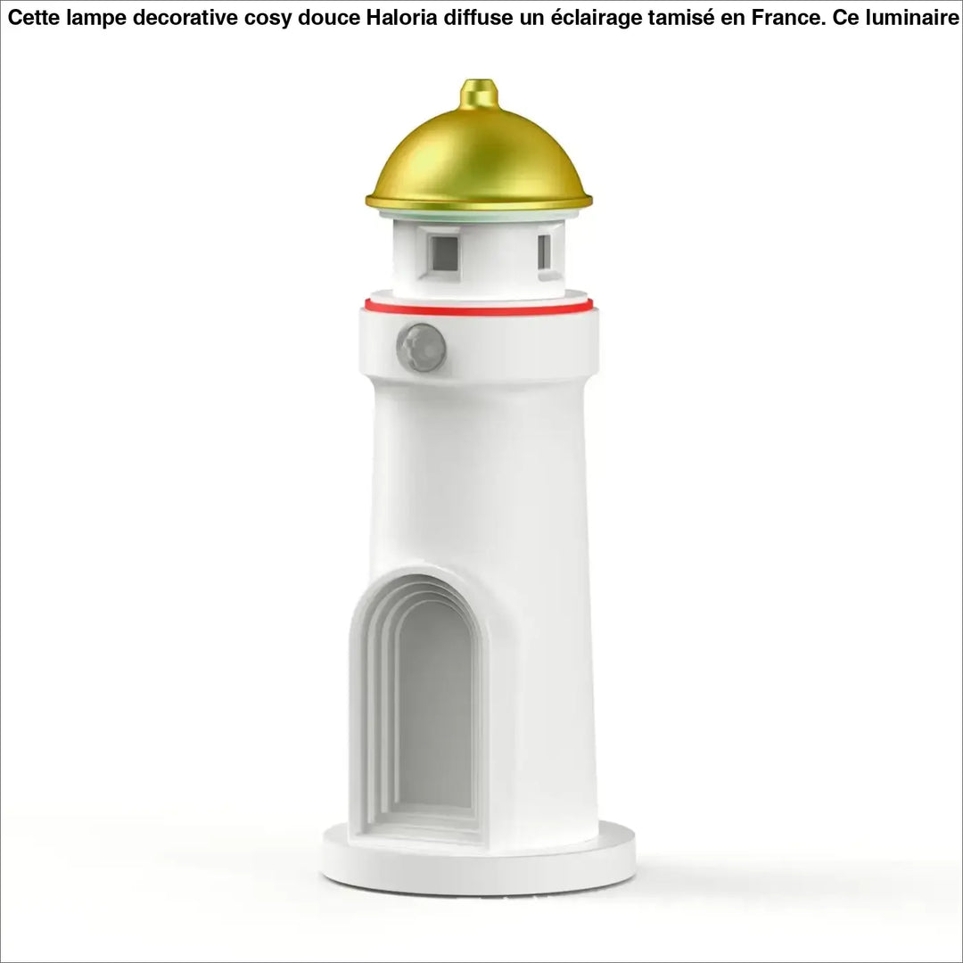 Lampe de chevet lampe lunaire cosy en forme de phare blanc avec dôme doré et anneau rouge design lunaire cosy moony