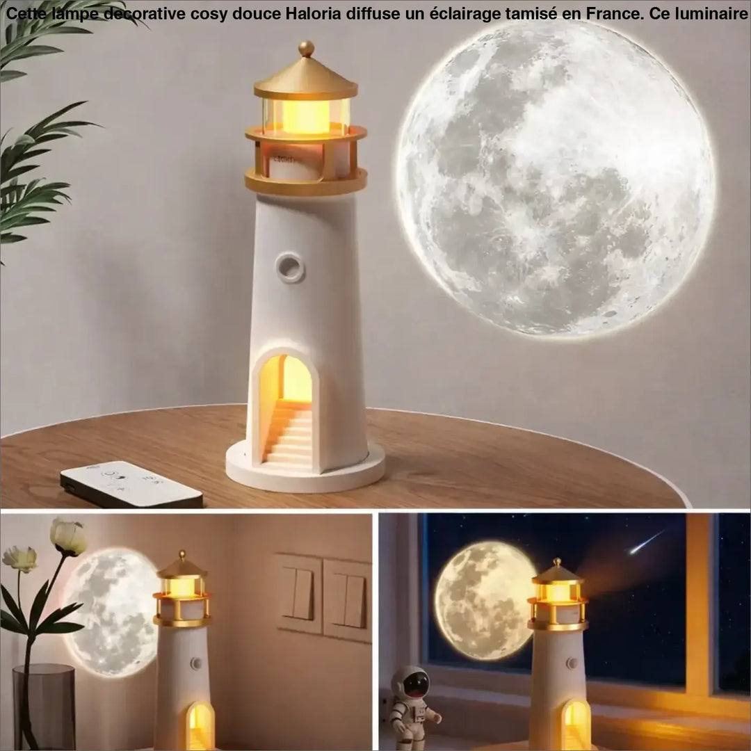 Lampe de chevet moony lampe lunaire cosy blanche et dorée avec une porte arquée et un halo lumineux chaud jaune