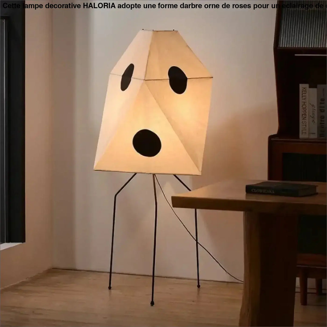Lampadaire saki avec abat-jour beige en papier de riz led akari noguchi et pieds métalliques noirs fins