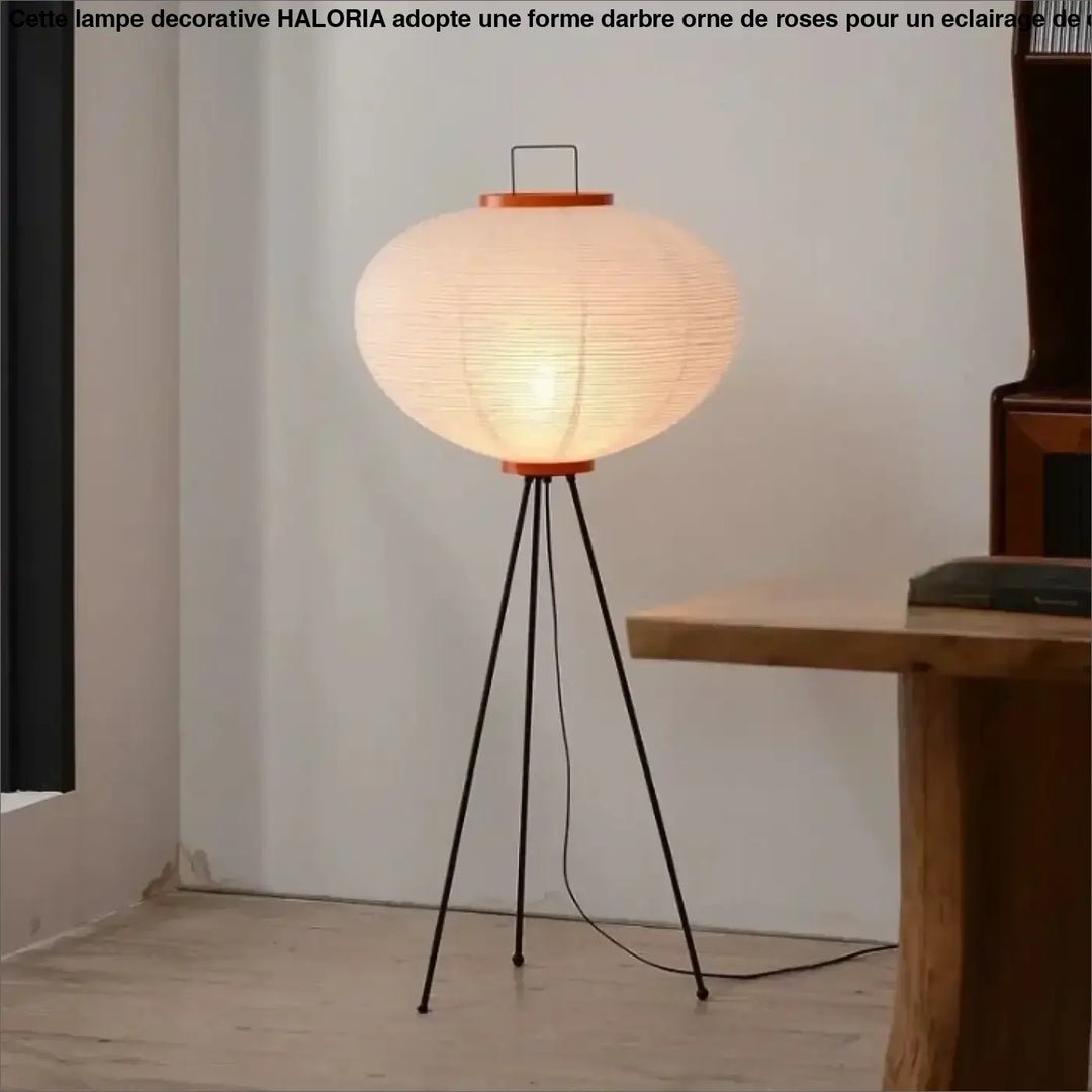 Lampadaire saki avec led rice paper chaleureusement éclairé et base trépied en papier de riz akari noguchi