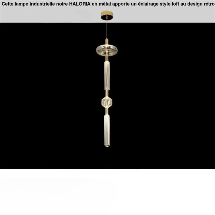 Suspension luminaire striel en métal doré avec verre cannelé et connecteur géométrique, suspension luminaire artistique moderne