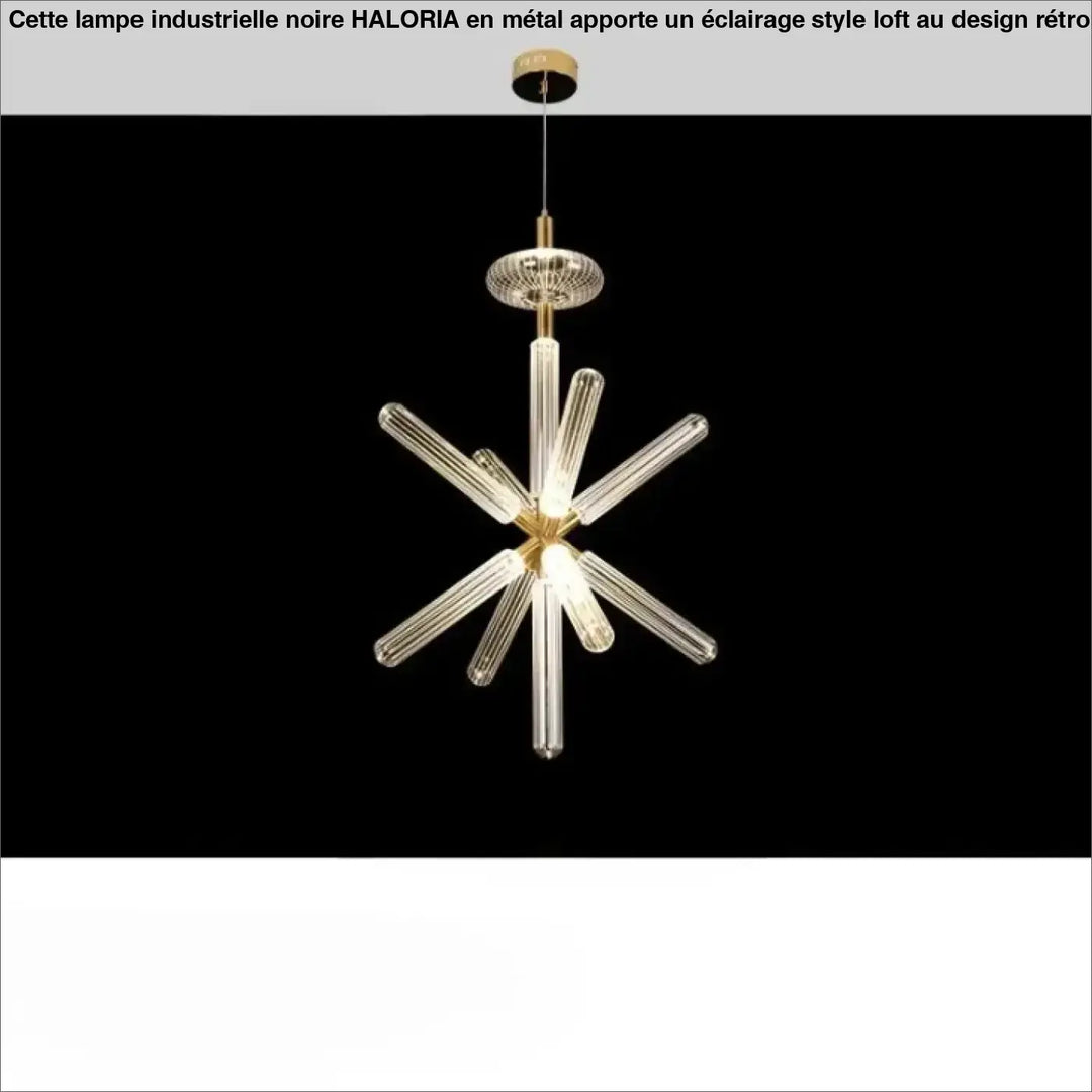 Suspension luminaire striel moderne avec bras en verre cannelé clair et centre en métal doré, suspension luminaire artistique