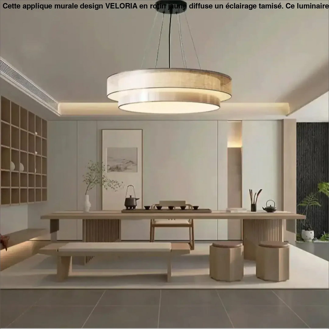 Suspension Luminaire Moderne Design Rond En Tissu Beige

