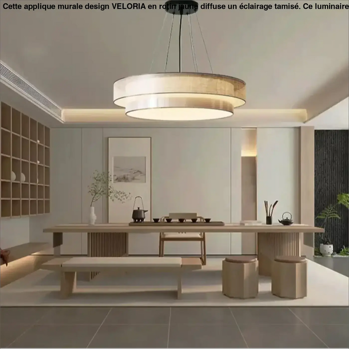 Suspension Luminaire Moderne Design Rond En Tissu Beige

