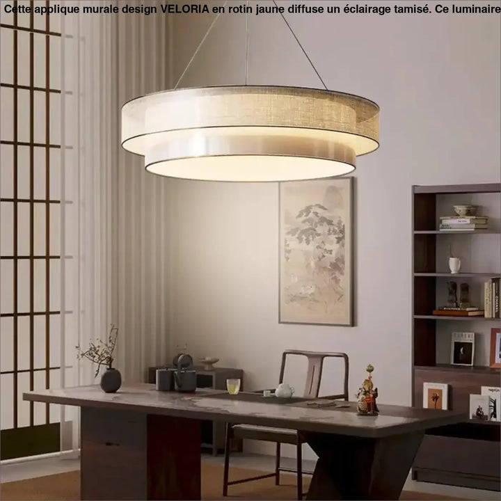 Suspension Luminaire Moderne Design Rond En Tissu Beige

