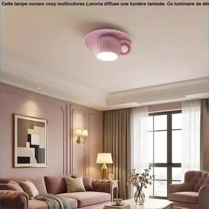Luminaire plafonnier coralie en céramique rose pastel en forme de tasse avec centre lumineux blanc pour plafond