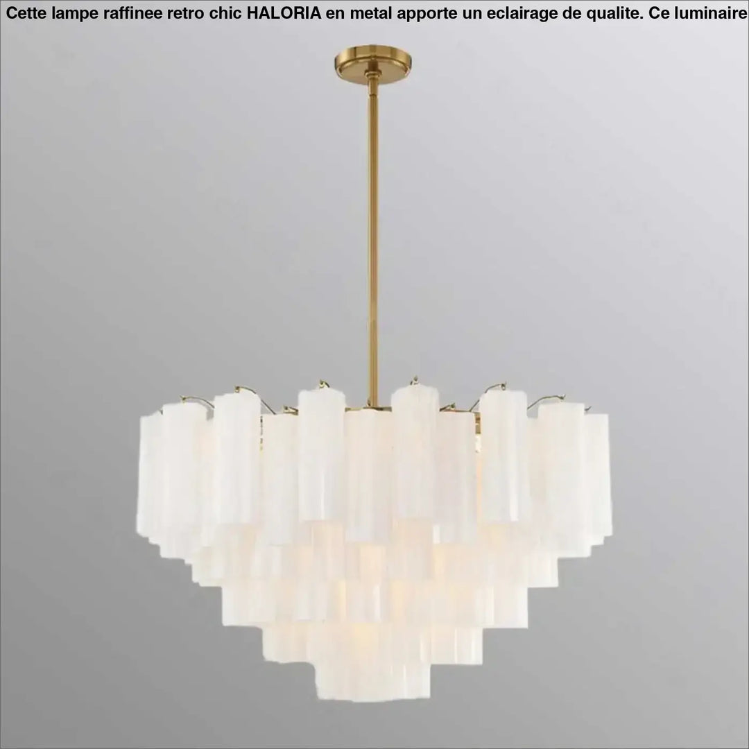 Suspension luminaire rosila avec cylindres de verre blanc translucide en cascade en forme de cœur et tige finition laiton
