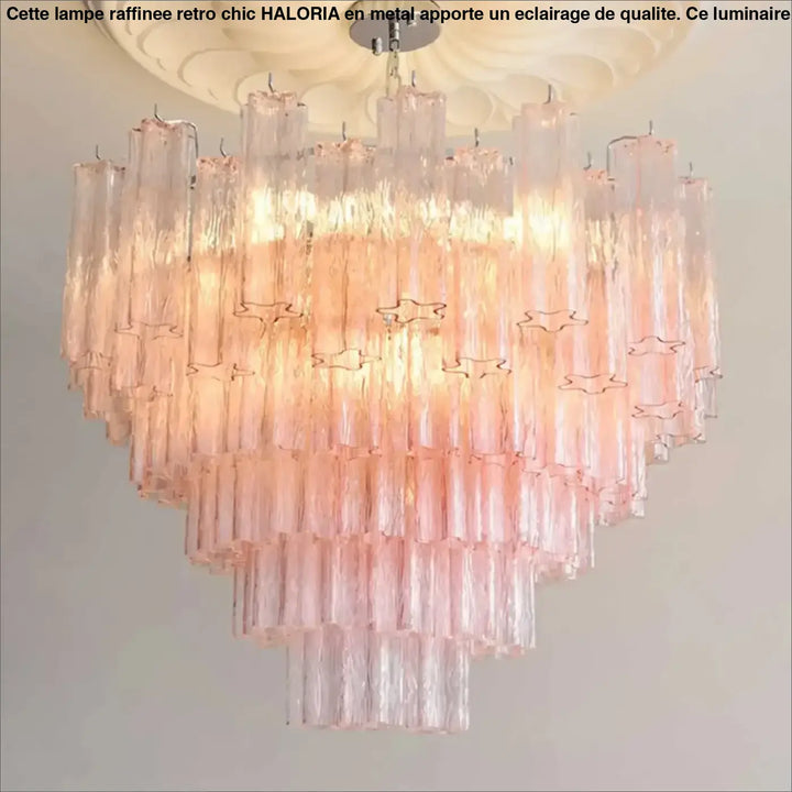 Suspension luminaire rosila avec tubes en verre rose translucide et accents étoiles dorées pour un luminaire chic
