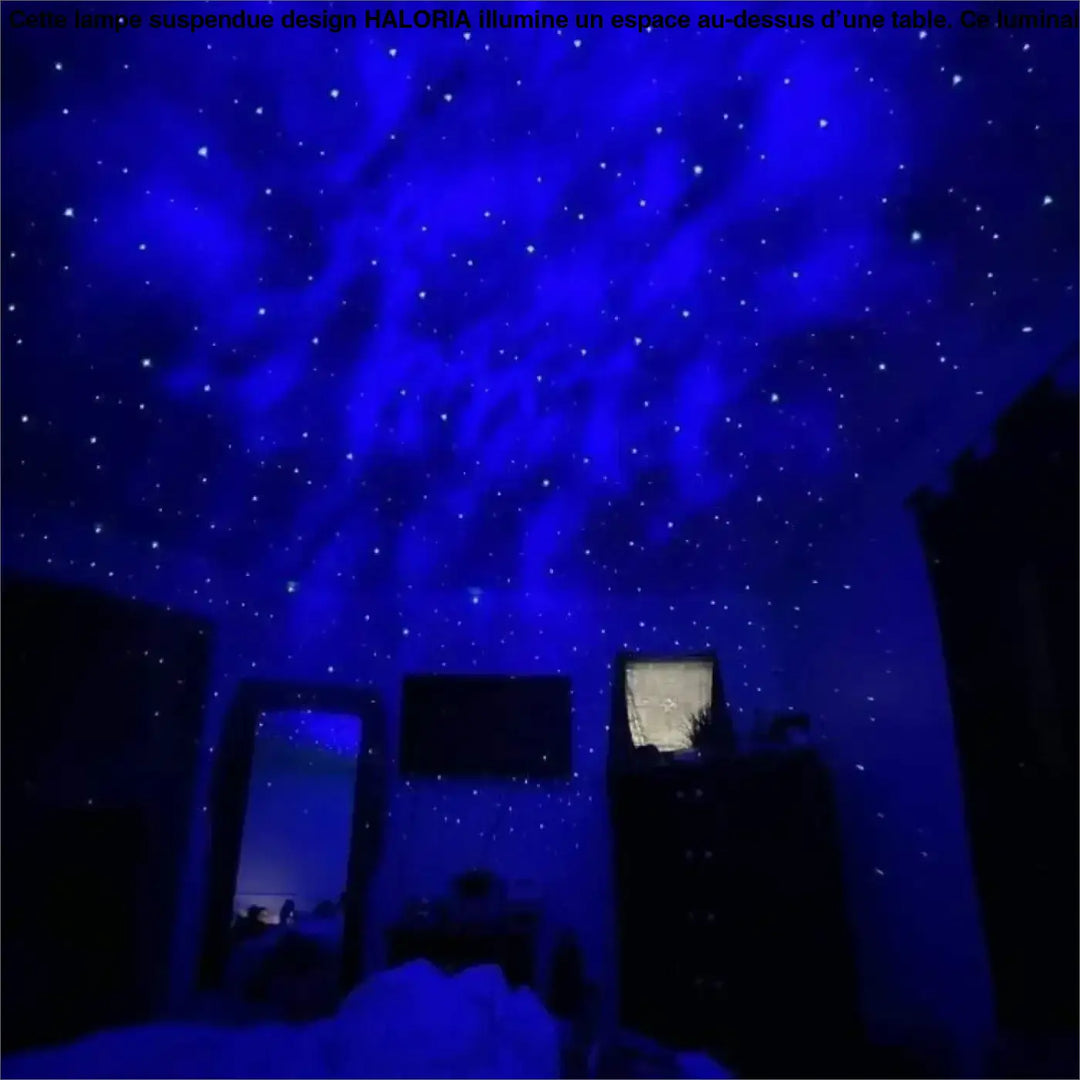 Lampe suspendue design haloria avec projecteur ciel étoilé bleu pour ambiance lumineuse élégante intérieure