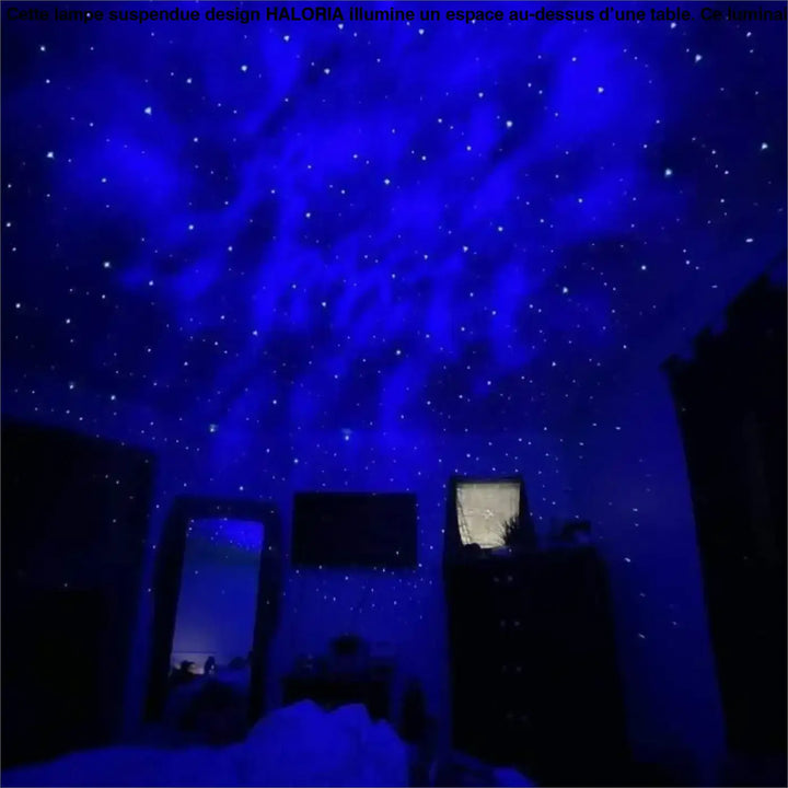 Lampe suspendue design haloria avec projecteur ciel étoilé bleu pour ambiance lumineuse élégante intérieure