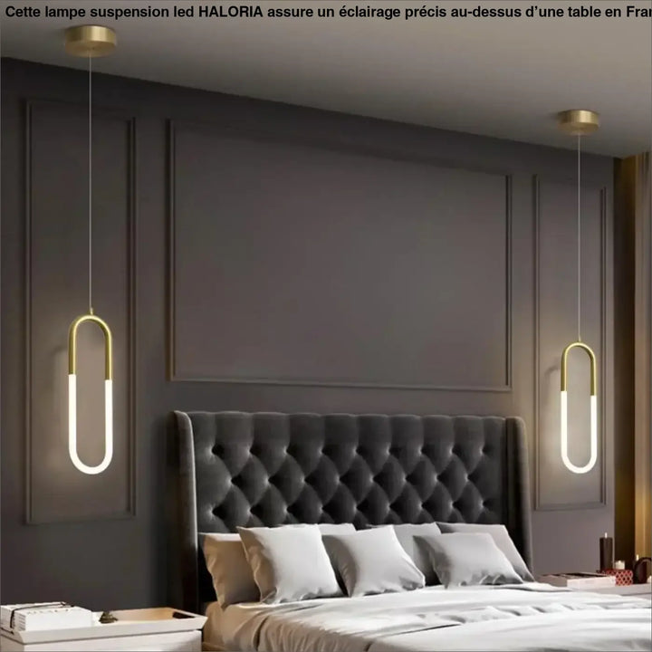 Lampe suspension led haloria en métal doré minimaliste avec design en u et éclairage led blanc élégant