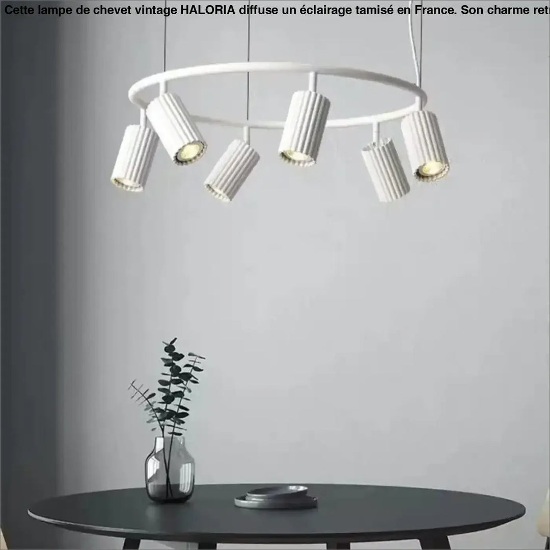 Suspension luminaire donna circle chandelier blanc avec six fixations cylindriques cannelées pour une décoration aesthetic light