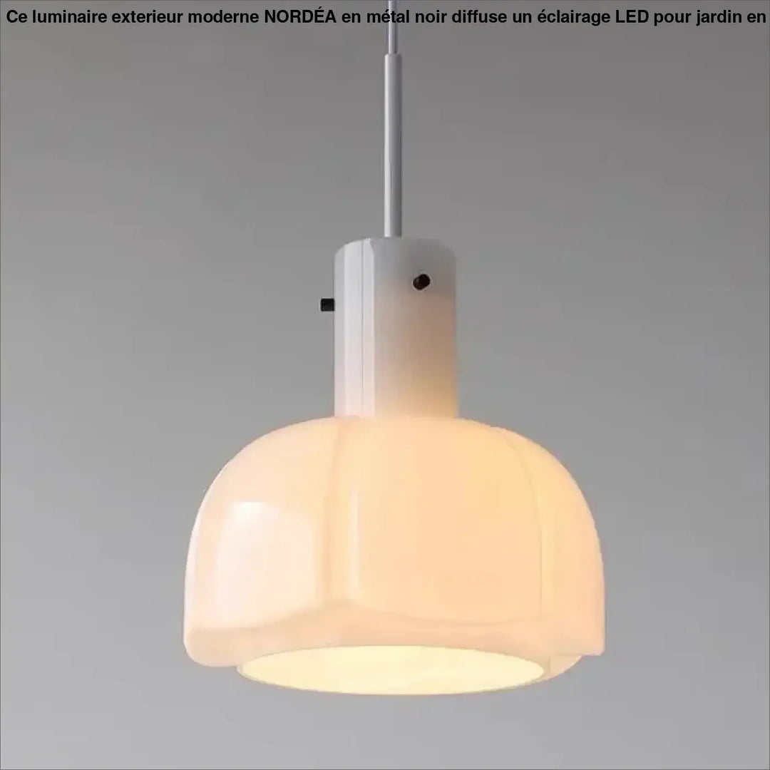 Suspension luminaire miela avec abat-jour en verre translucide blanc et tige métallique design moderne