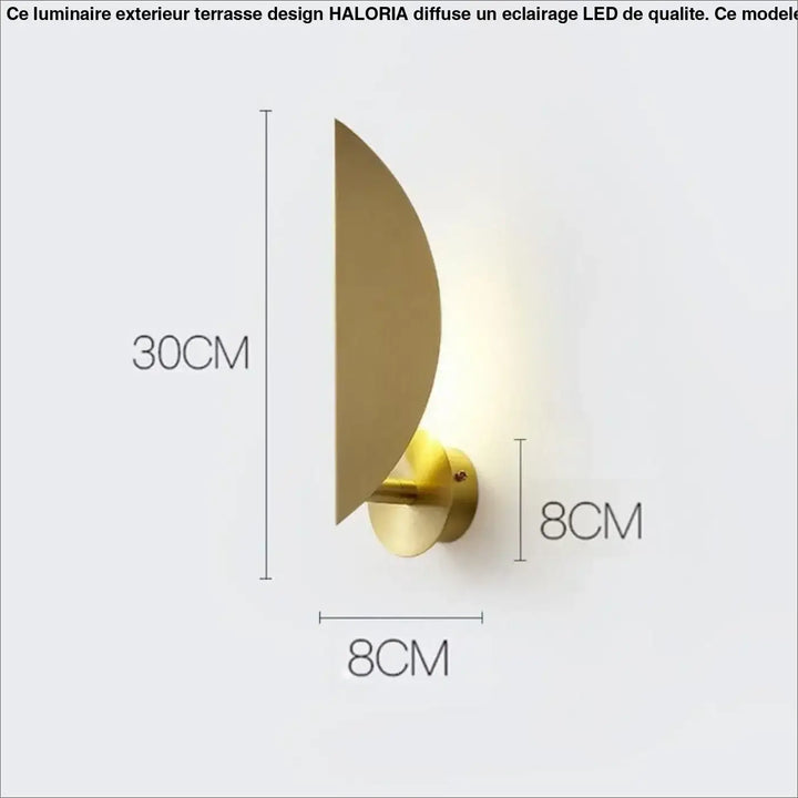 Gold couleur luminaire exterieur terrasse design haloria en metal brosse forme semicirculaire minimaliste