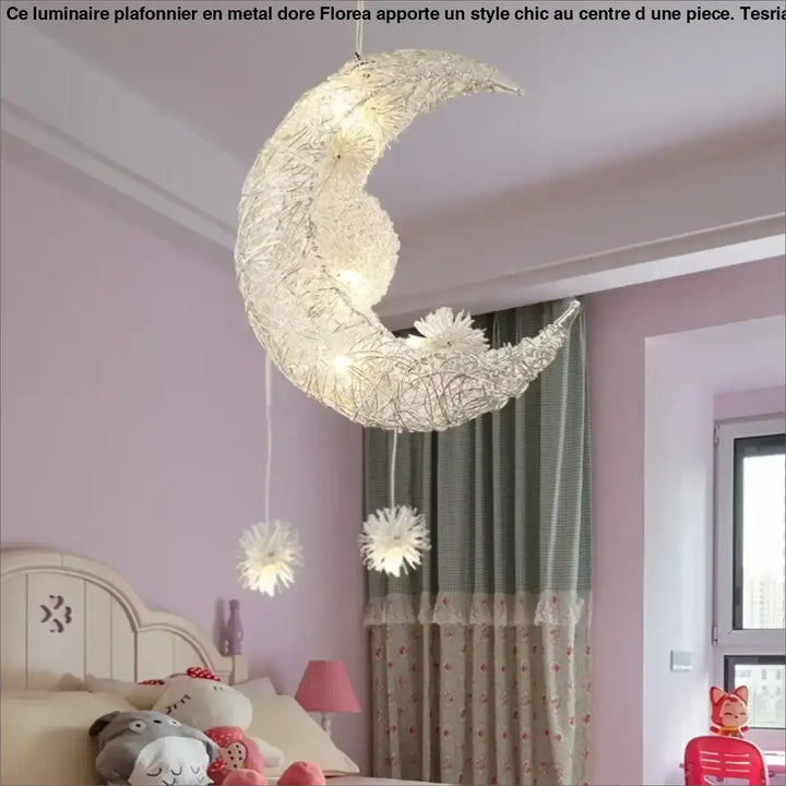 Suspension Design Lune Avec Boules Lumineuses Déco