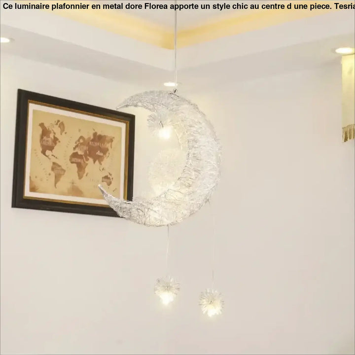 Suspension Design Lune Avec Boules Lumineuses Déco