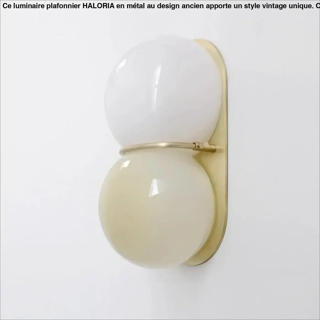 Applique murale gemini avec double boule en verre translucide blanc crème et anneau en laiton pour décoration intérieure