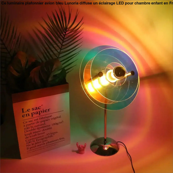 Lampe de table zyna avec abat-jour en verre translucide multicouche réfractant la lumière en teintes arc-en-ciel