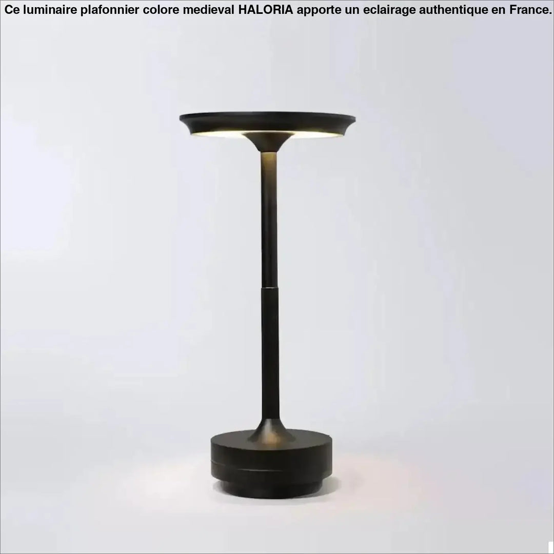 Lampe de table noctis noire mat avec source de lumière circulaire et méthode de contrôle tactile moderne