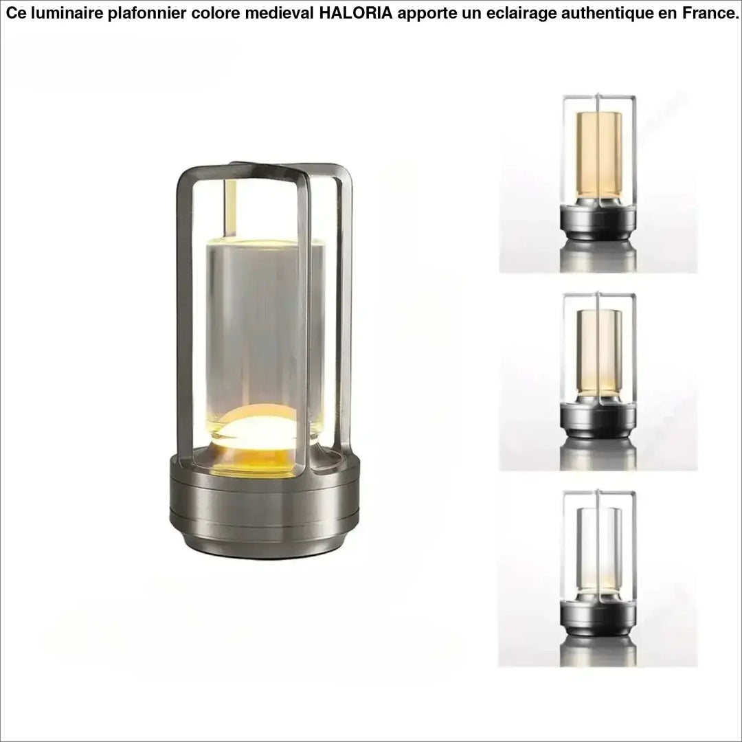 Lampe de table noctis en acier inoxydable avec cylindre en verre clair et source de lumière led chaude à batterie intégrée