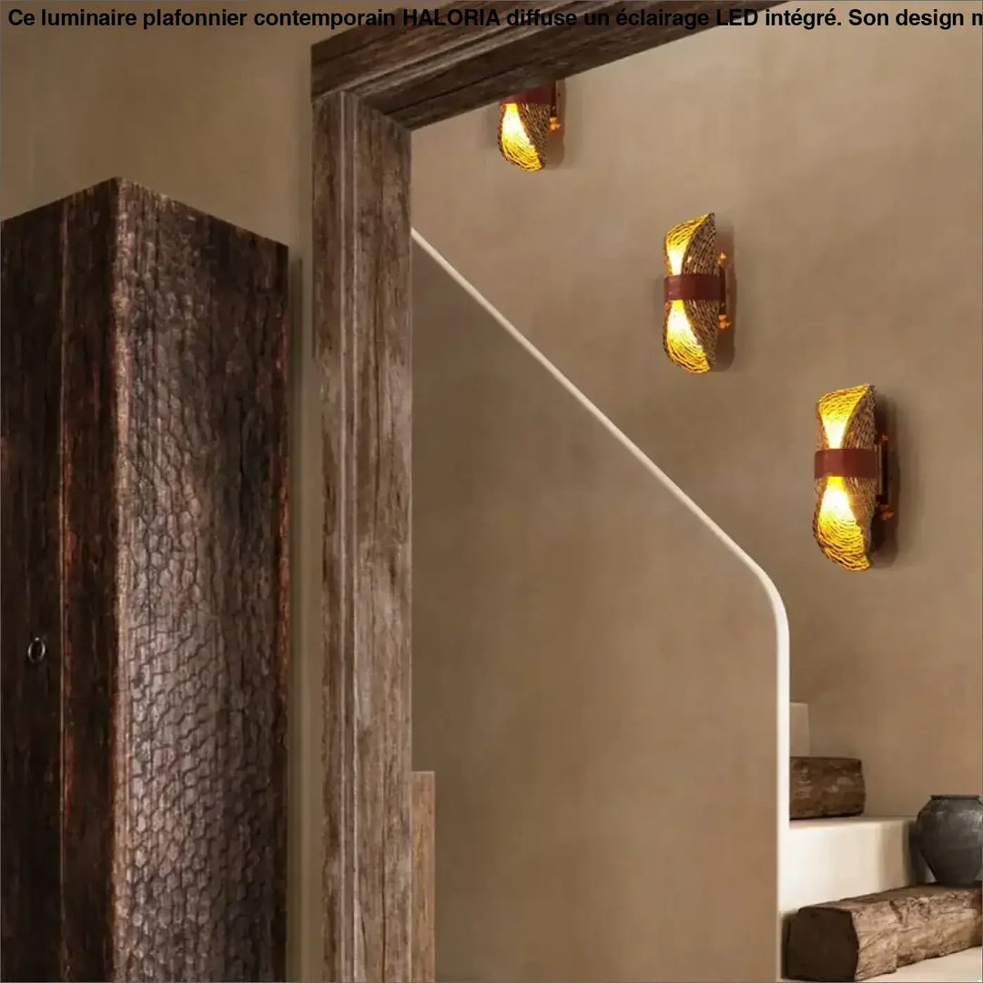 Applique murale design en fibre naturelle tressée beige