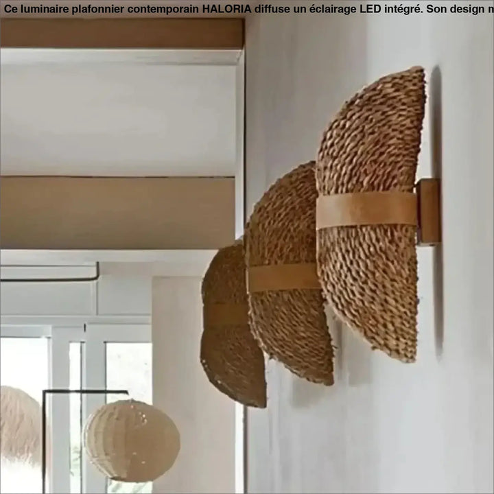 Applique murale design en fibre naturelle tressée beige