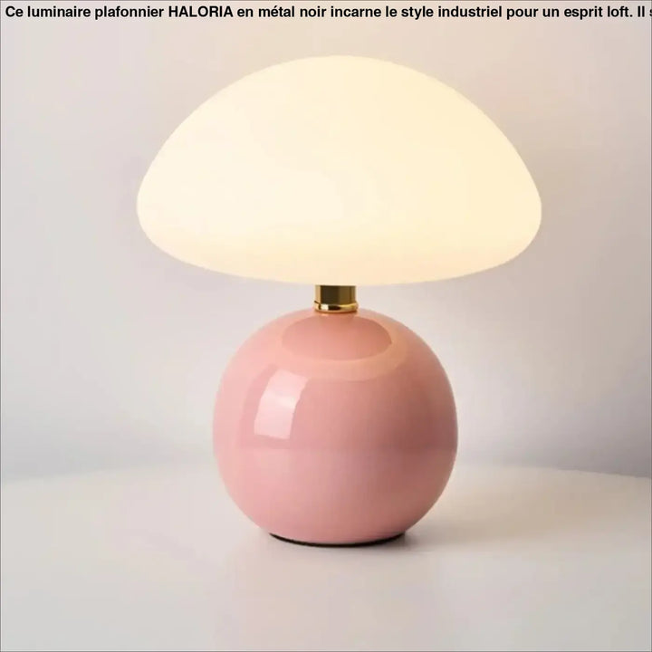Lampe de table agaris design champignon rose doux sphérique avec abat-jour en verre dépoli en forme de nuage