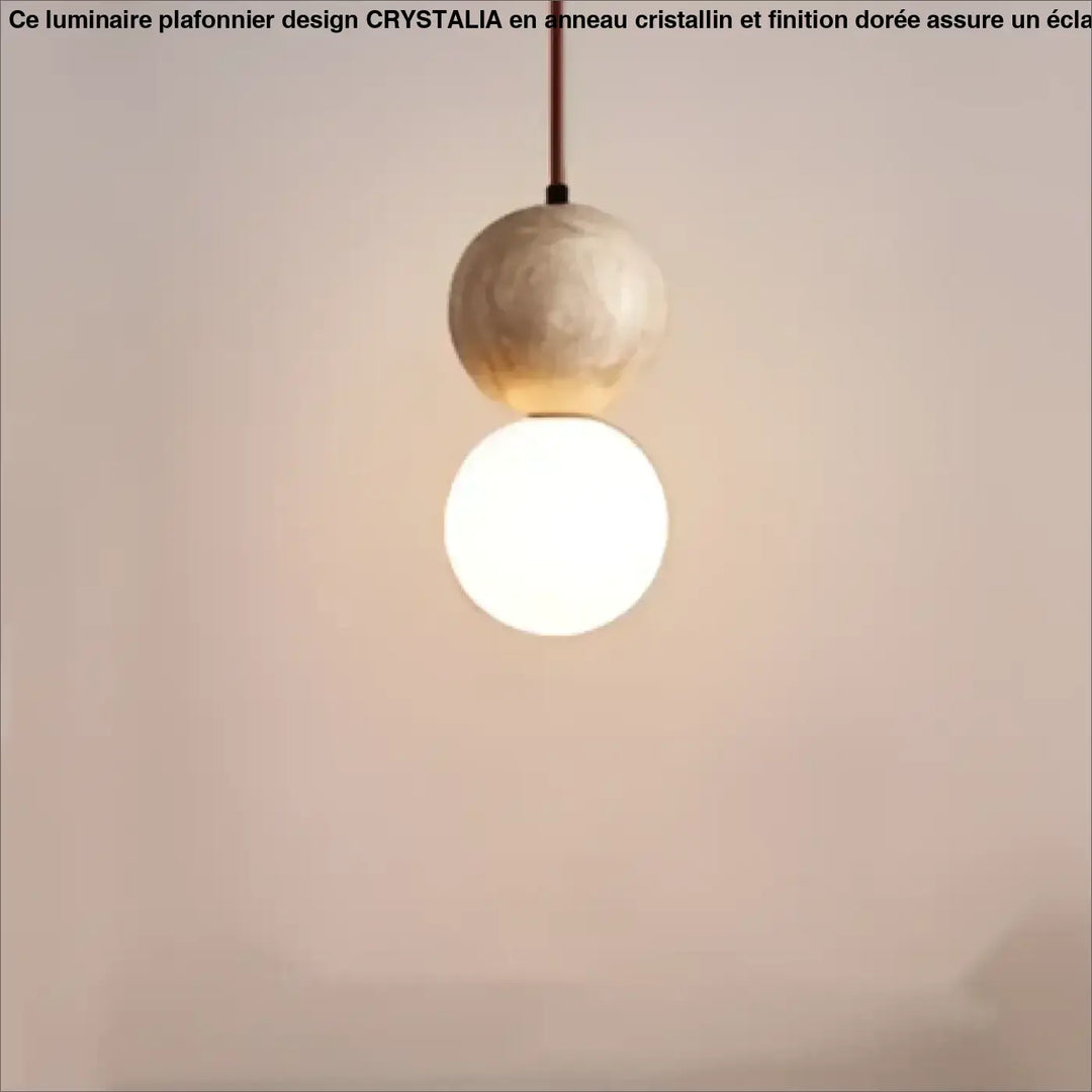 Suspension luminaire sora avec abat-jour sphérique terre cuite et globe en verre opalin lumineux