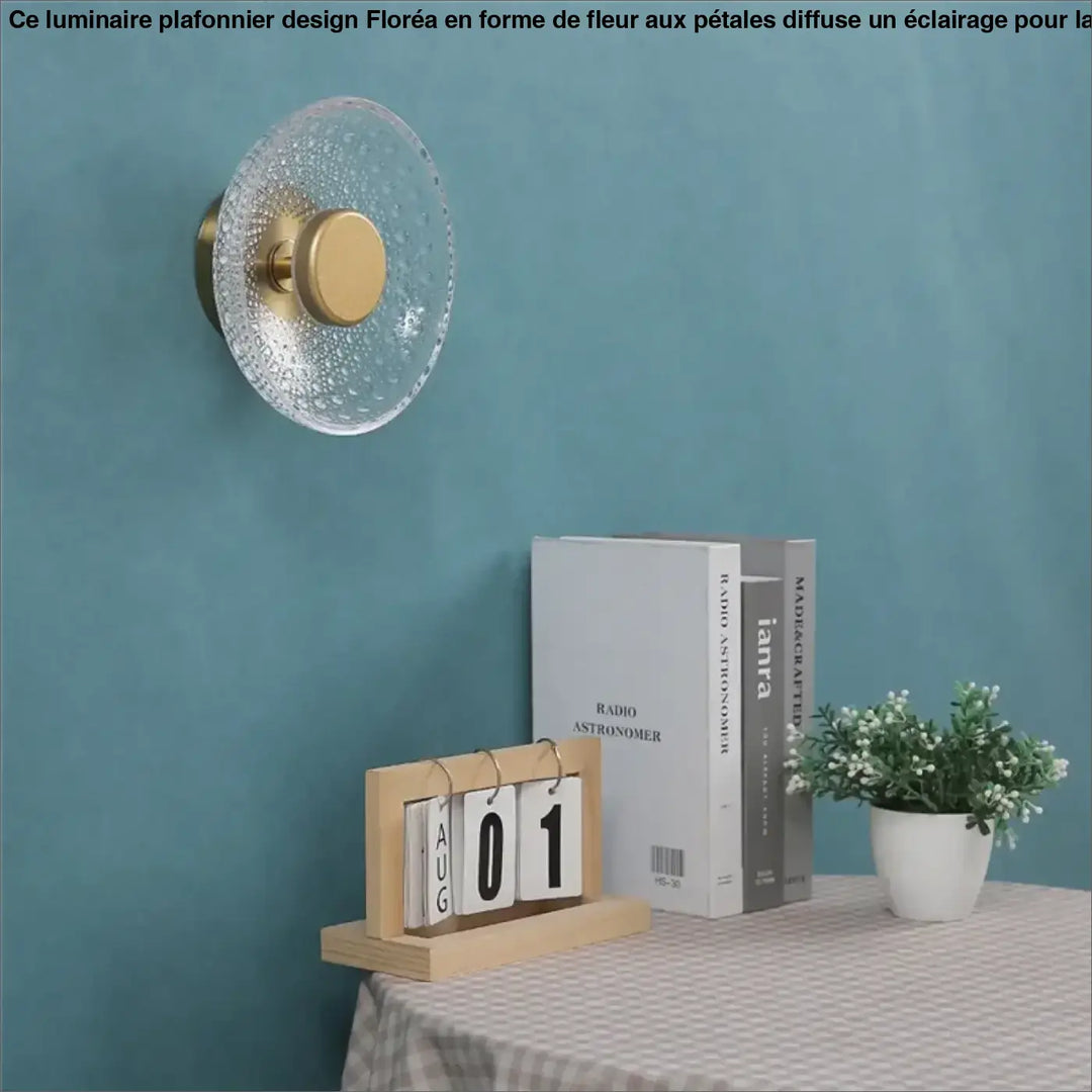Applique murale design luminaire plafonnier crista en verre transparent texturé avec base métal doré