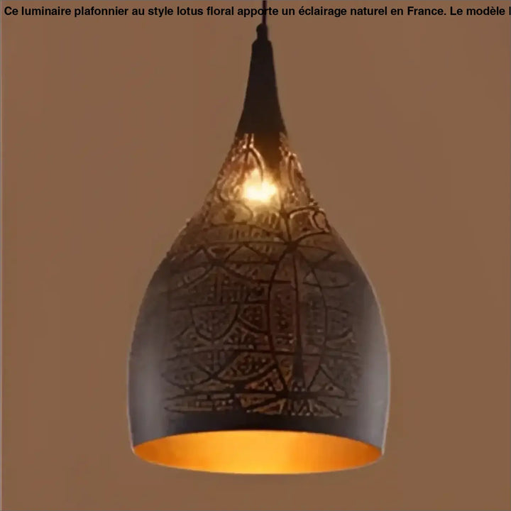 Suspension luminaire sandyha en métal à motifs complexes avec intérieur ambré lumineux pour ambiance vintage