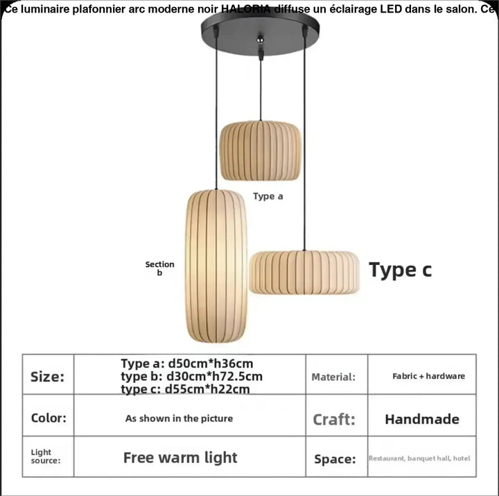 Luminaire plafonnier arc moderne noir avec lumière suspendue cylindrique en bois naturel et métal noir pour salon