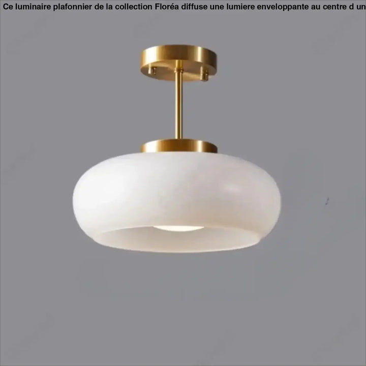 Suspension luminaire melora avec verre teinté aux teintes blanches et structure métal brossé doré moderne